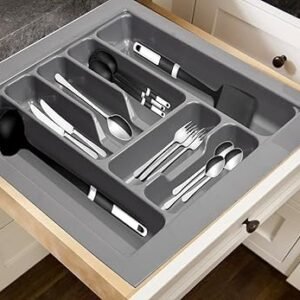 Cutlery Tray For Kitchen Drawer/Cutlery Cosmetic Stationary Storage Organizer / Cutlery Organizer Tray For Modular Kitchen Basket And Kitchen Trolley Grey   PVC Material